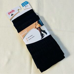 Peds Trouser Socks 3-Pack Black Knee High Semi-Opaque Non-Binding 8–12
